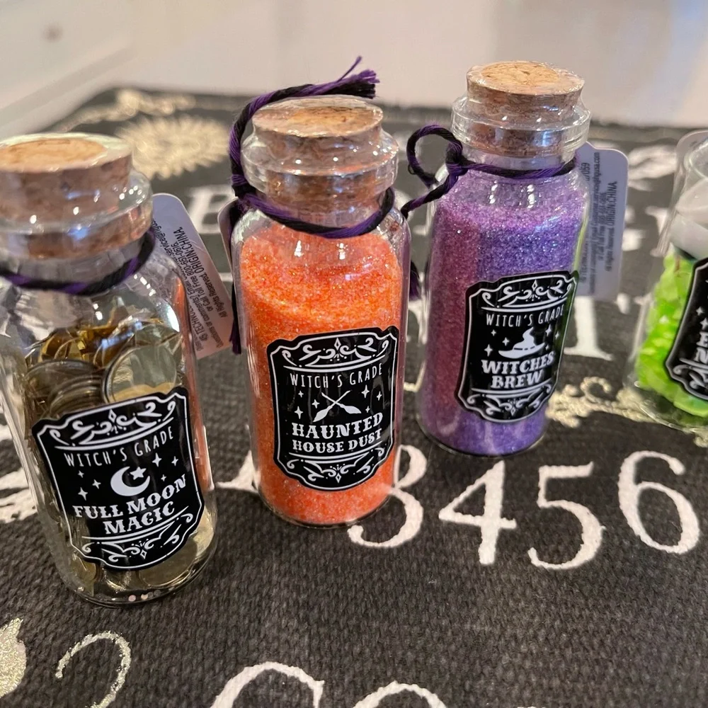 7x Target Mini Halloween Glass Potion Bottles - full set